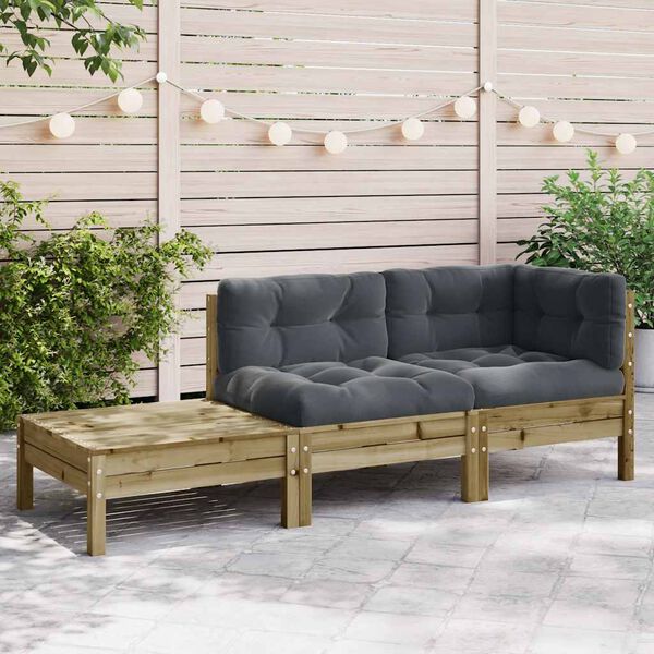 vidaXL Divano Giardino con Cuscini e Poggiapiedi Legno Pino Impregnato