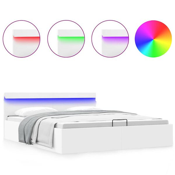 vidaXL Giroletto Contenitore Idraulico LED Bianco Similpelle 160x200cm