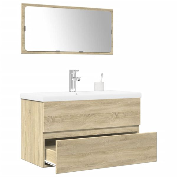 vidaXL Set Mobili da Bagno 3 pz Rovere Sonoma in Legno Multistrato