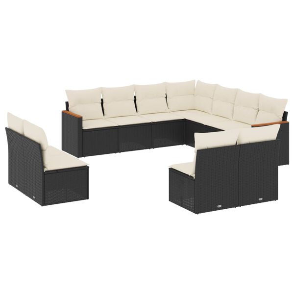vidaXL Set Divani da Giardino 11 pz con Cuscini in Polyrattan Nero