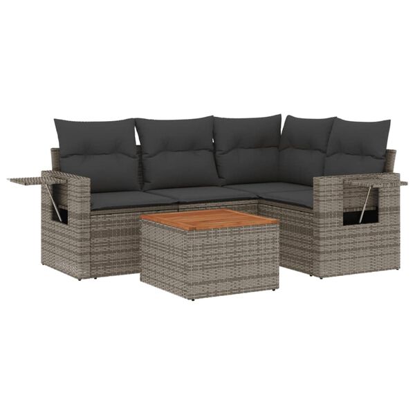 vidaXL Set Divano da Giardino 5 pz con Cuscini Grigio in Polyrattan