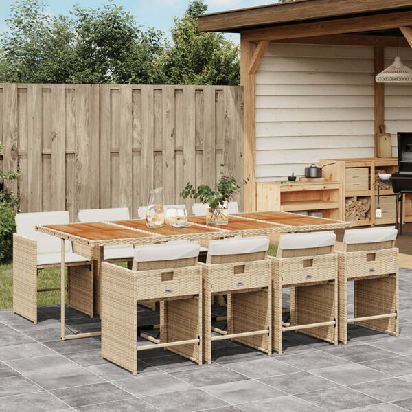 vidaXL Set da Pranzo da Giardino 9 pz con Cuscini Beige in Polyrattan