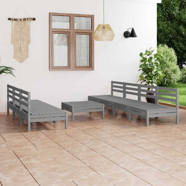 vidaXL Set Divani da Giardino 8 pz Grigio in Legno Massello di Pino