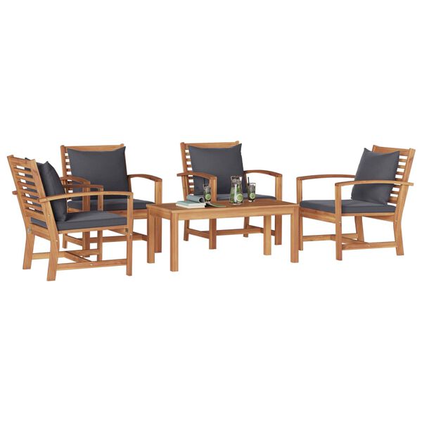vidaXL Set Divano da Giardino 5 pcs Naturale Legno di teak solido