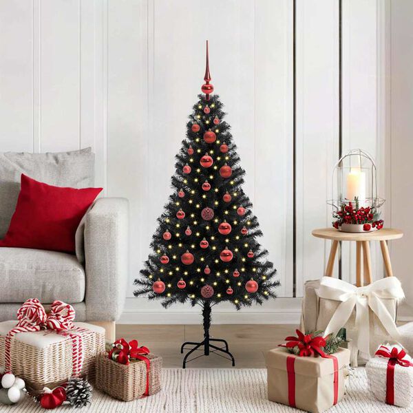 vidaXL Albero di Natale con 150 LED con supporto Nero 120 cm PVC