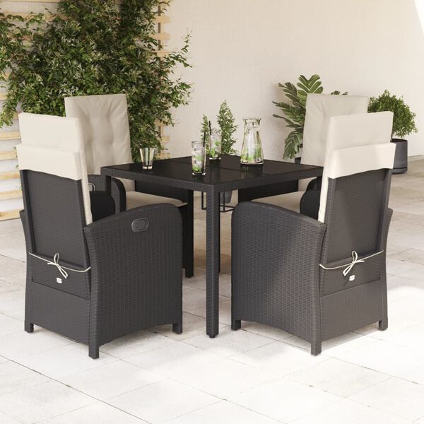 vidaXL Set da Pranzo da Giardino 5 pz Nero con Cuscini in Polyrattan