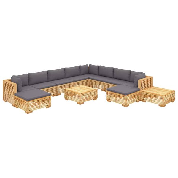 vidaXL Set Divani da Giardino 12 pz con Cuscini Legno Massello di Teak