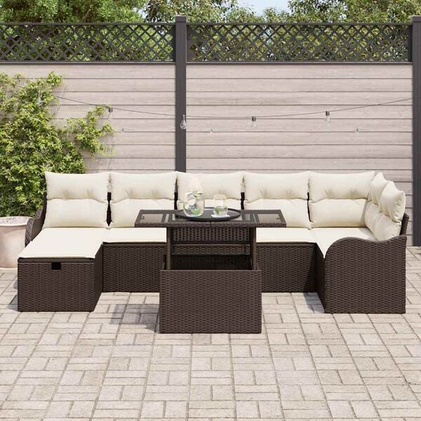 vidaXL Set Divano da Giardino con cuscino 8 pcs Marrone Poly Rattan
