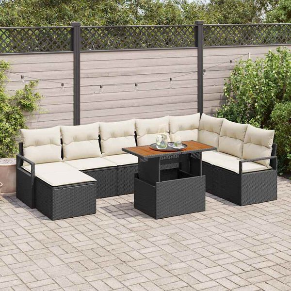vidaXL Set Divano da Giardino con archiviazione 9 pcs Nero Poly Rattan