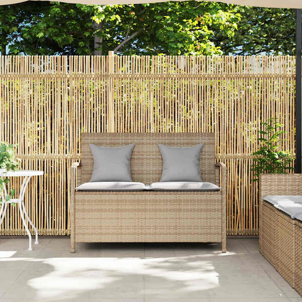 vidaXL Panca Portaoggetti da Giardino con Cuscino Beige in Polyrattan