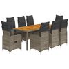 vidaXL Set Bistr&ograve; da Giardino 9 pz con Cuscini in Polyrattan Grigio