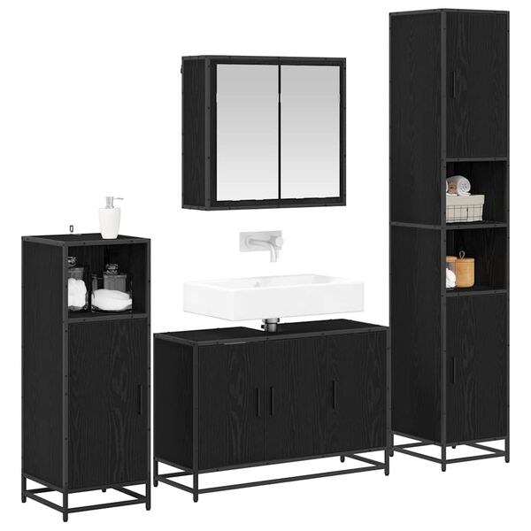 vidaXL Set di mobili per il bagno 4 pcs Rovere Nero Legno multistrato