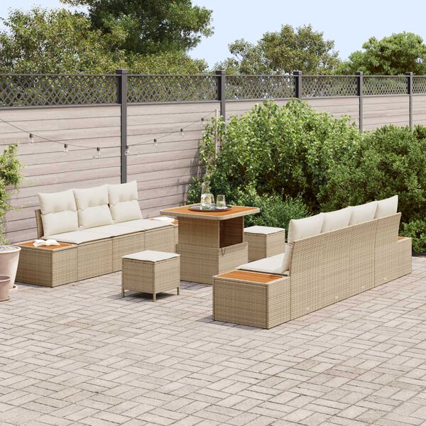 vidaXL Set Divano da Giardino con cuscino 10 pcs Beige Poly Rattan