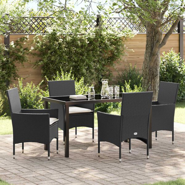 vidaXL Set da Pranzo per Giardino con cuscino 5 pcs Nero polyrattan