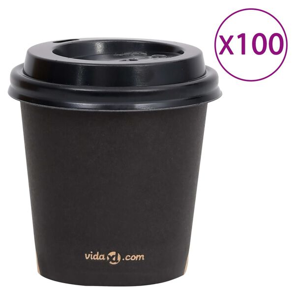 vidaXL Bicchieri di Carta da Caff&egrave; con Coperchi 120 ml 100 pz Neri