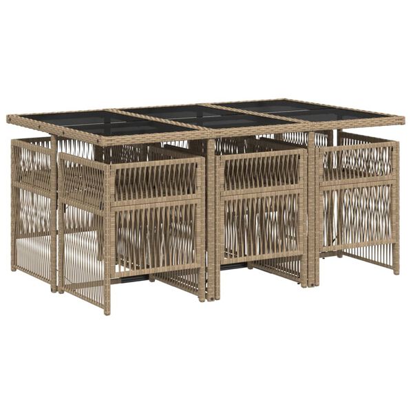 vidaXL Set Pranzo da Giardino 7 pz con Cuscini Beige Misto Polyrattan