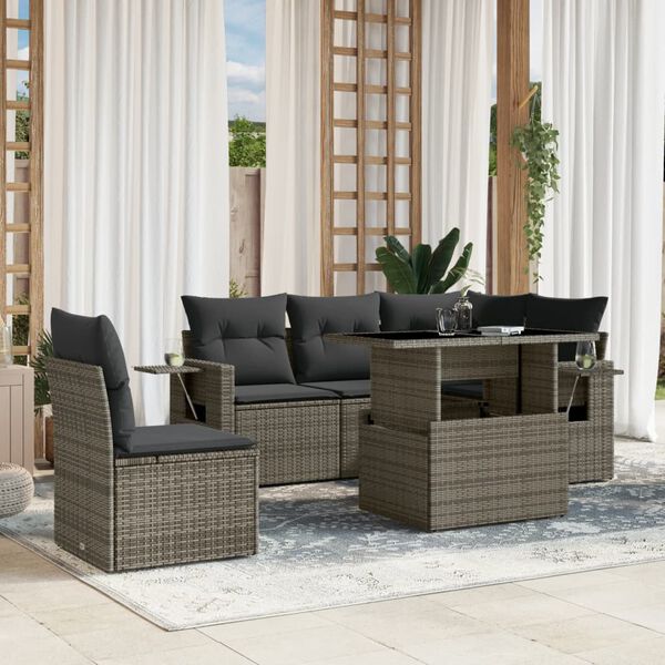 vidaXL Set Divano da Giardino 6 pz con Cuscini Grigio in Polyrattan