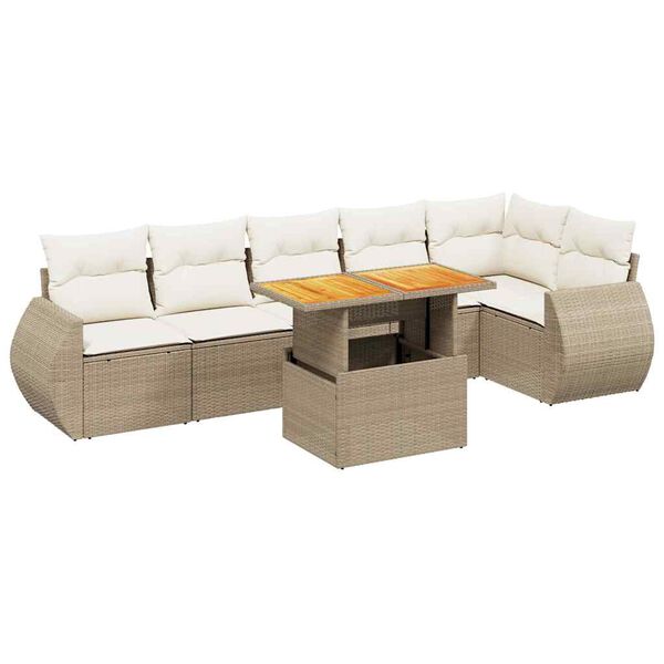 vidaXL Set Divani da Giardino 7 pz con Cuscini Beige in Polyrattan