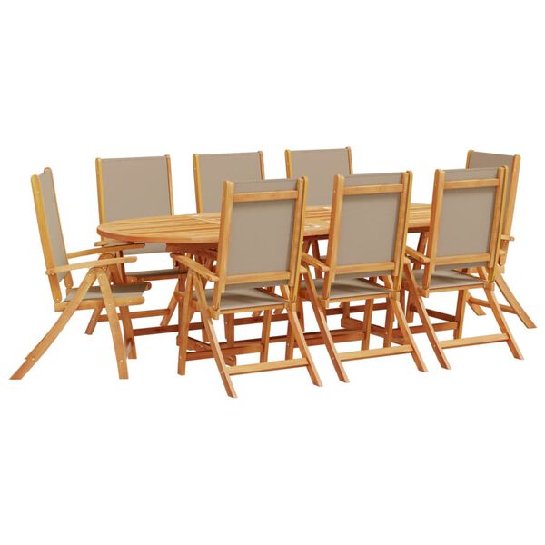 vidaXL Set Pranzo da Giardino 9pz Legno Massello di Acacia e Textilene