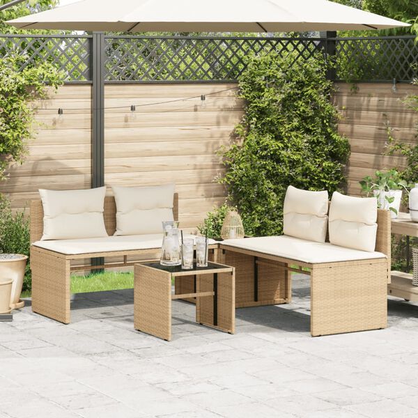vidaXL Set Divano da Giardino 4 pz con Cuscini Beige in Polyrattan