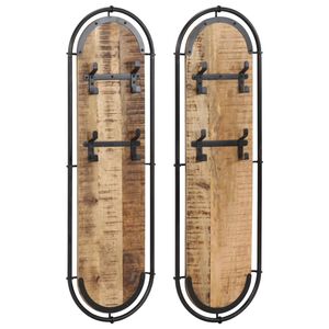 vidaXL Appendiabiti da Parete con 4 Ganci 2pz Legno Massello di Mango