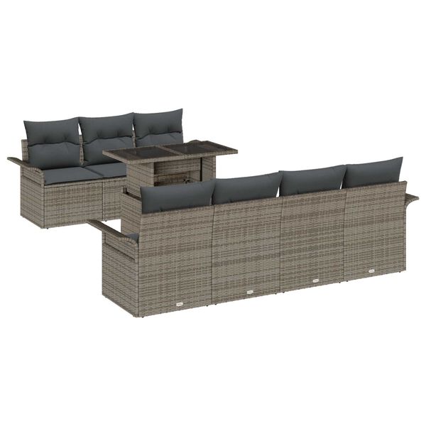 vidaXL Set Divano da Giardino 8 pcs Grigio Rattan in Polipropilene
