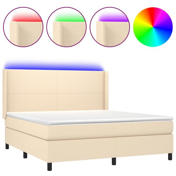 vidaXL Letto a Molle con Materasso e LED Crema 160x200 cm in Tessuto