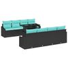 vidaXL Set Divano da Giardino 7 pz Nero e Blu polyrattan