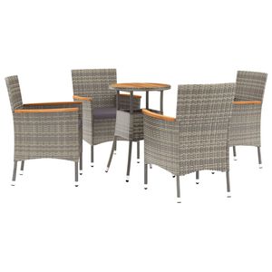 vidaXL Set Bistr&ograve; da Giardino 5 pz con Cuscini in Polyrattan Grigio