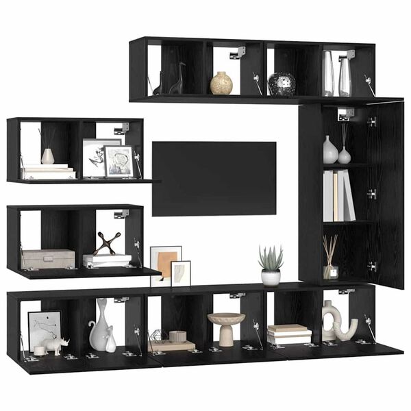 vidaXL Set mobile TV 8 pcs Rovere nero 30.5 x 30 x 90 cm