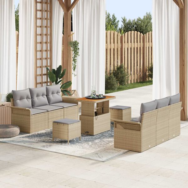 vidaXL Set Divano da Giardino con cuscino 9 pcs Beige polyrattan