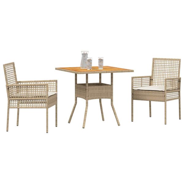 vidaXL Set da Pranzo per Giardino 3 pcs Beige Poly Rattan