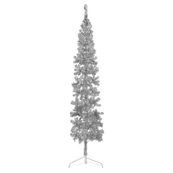 vidaXL Albero Natale Artificiale Sottile a Metà Supporto Argento 240cm