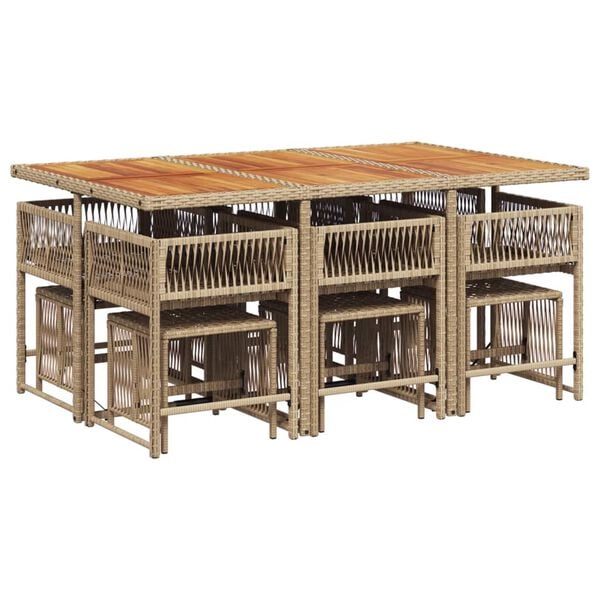 vidaXL Set da Pranzo da Giardino 11 pz con Cuscini Beige in Polyrattan