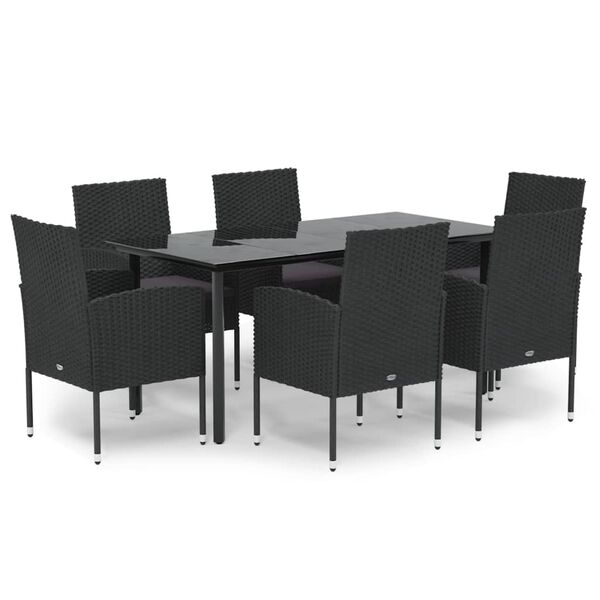 vidaXL Set da Pranzo da Giardino 7 pz Nero con Cuscini in Polyrattan