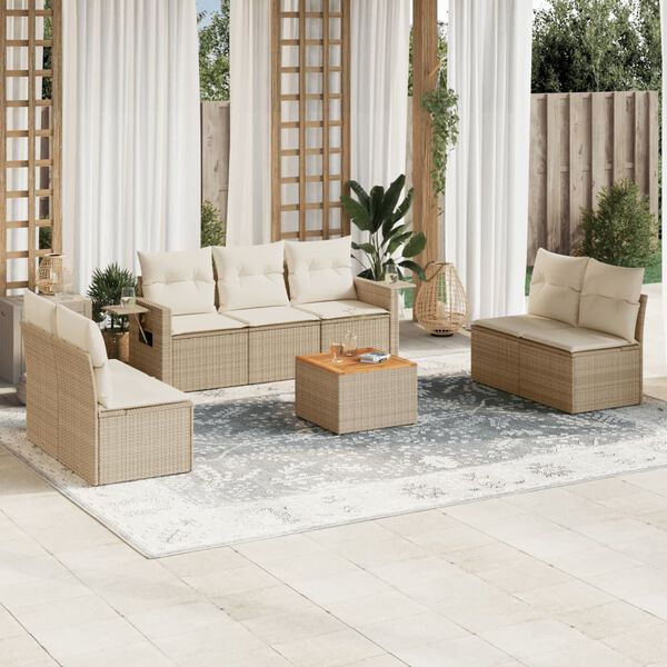 vidaXL Set Divano da Giardino 8 pz con Cuscini Beige in Polyrattan