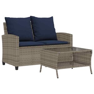 vidaXL Divano da Giardino a 2 Posti Cuscini&Tavolo Grigio Polyrattan