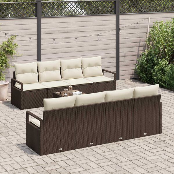 vidaXL Set Divano da Giardino 9 pcs Marrone e Crema polyrattan
