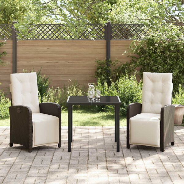 vidaXL Set da Pranzo per Giardino con cuscino 3 pcs Marrone polyrattan
