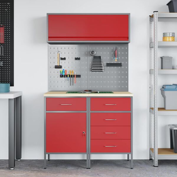 vidaXL Set di mobili da lavoro con cassetto con blocco 5 pcs Rosso