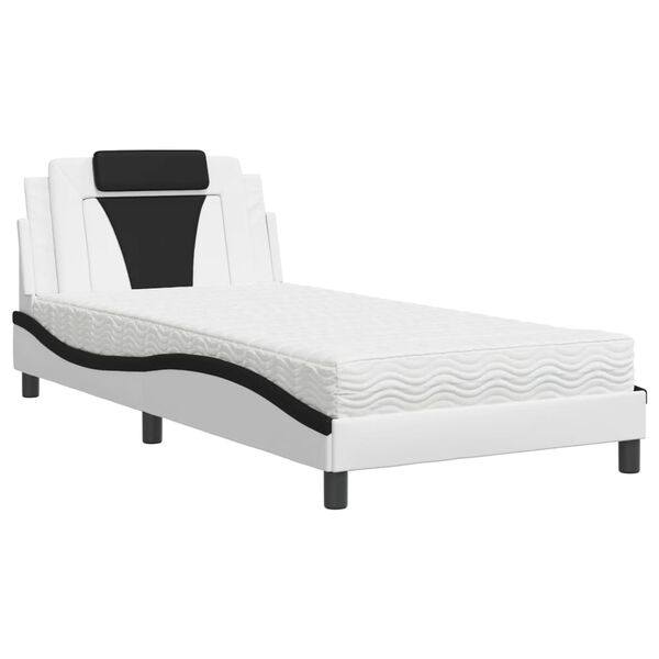 vidaXL Letto Viana con Materasso Bianco e Nero 100x200 cm in Similpelle