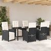 vidaXL Set da Pranzo per Giardino con cuscino 7 pcs Nero polyrattan