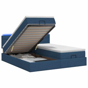vidaXL Letto Ottomano con Materasso e LED Blu 160 x 200 cm Tessuto