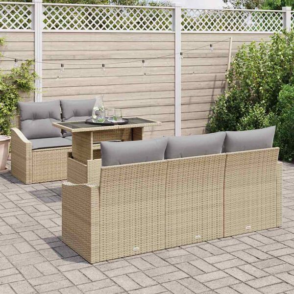 vidaXL Set Divano da Giardino con cuscino 6 pcs Beige polyrattan