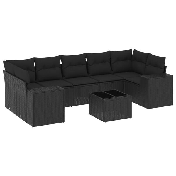 vidaXL Set Divani da Giardino con Cuscini 8 pz Nero in Polyrattan