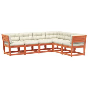 vidaXL Set Divani Giardino 6pz con Cuscini Marrone Cera Massello Pino