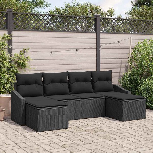 vidaXL Set di divani con cuscino 6 pcs Nero polyrattan