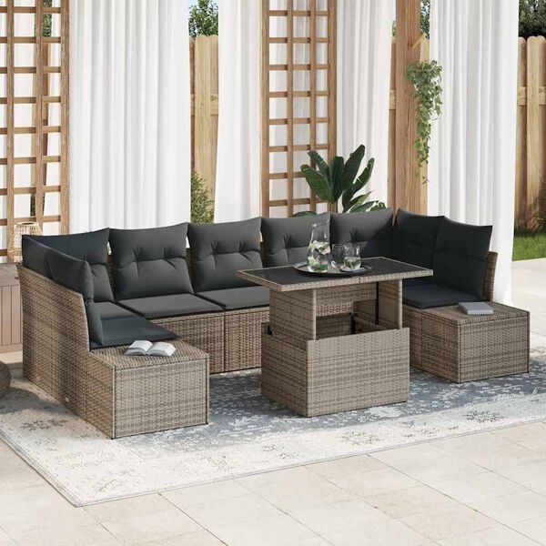 vidaXL Set di divani con cuscino 8 pcs Grigio polyrattan
