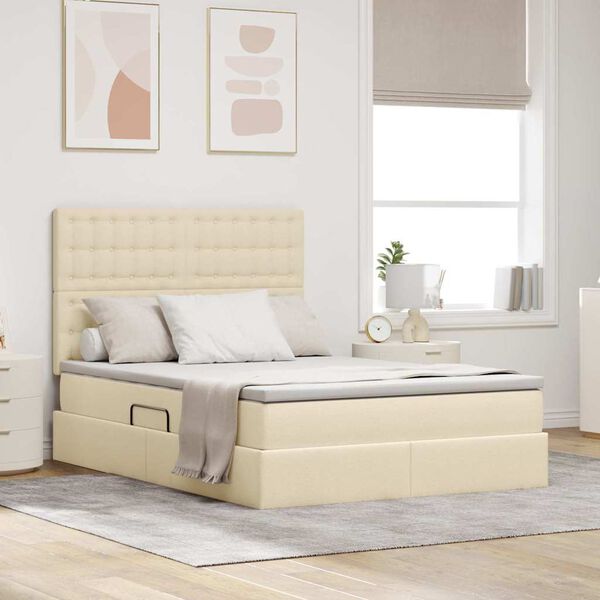 vidaXL Letto con contenitore e materasso Crema 140 x 200 cm Poliestere