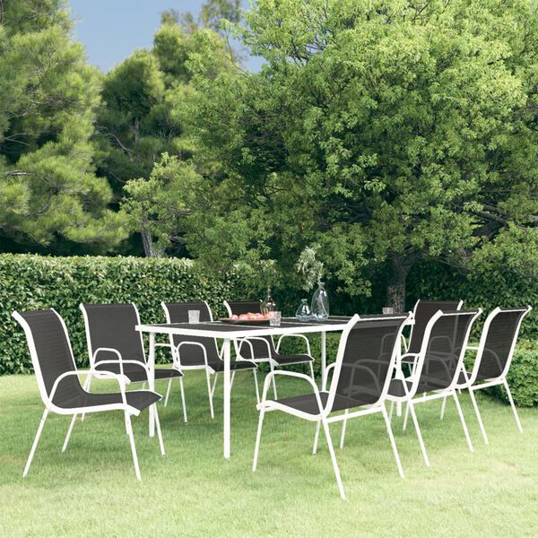 vidaXL Set da Pranzo da Giardino 9 pz in Acciaio Nero
